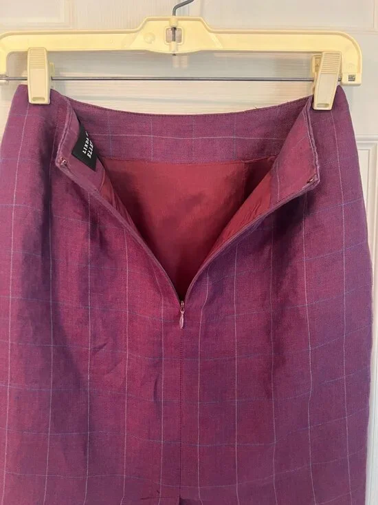 Vintage 90s Linda Allard Ellen Tracy Purple Linen Pencil Skirt 2 Petite Mini Off - Picture 4 of 8
